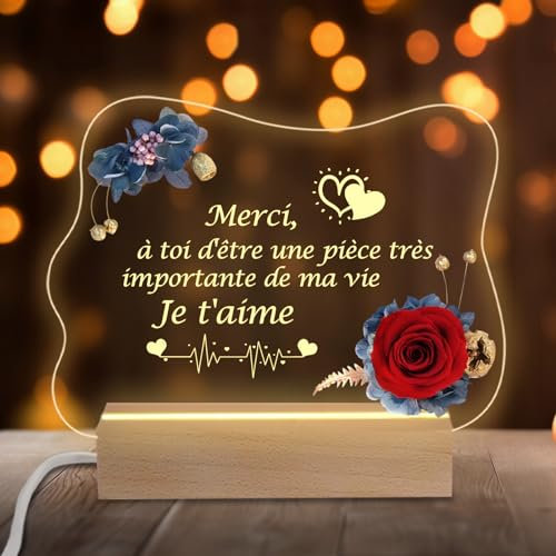 Miofula Rose Éternelle - Veilleuse LED Acrylique Originale pour Femme, Maman, Fille, Épouse, Sœurs - Anniversaire, Noël, Saint-Valentin, Fête des Mères