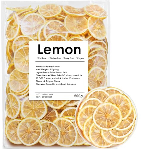 Dehydrated Dry Lemon For Cocktails, Dried Lemon 17.6oz/500g, 100% Natural & No Additives, No Sugar Added (17.6 oz)
