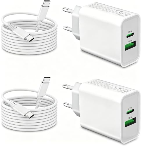 25W Schnellladegerät für Samsung A17 A16 A25 5G A34 A26 A27 USB C Ladegerät | Typ C Netzteil LadeKabel für Galaxy A55 5G/A35 A25 A15 A05S/A54 A14/A53 A23 A33 A56 A36/S24 Plus Ultra/S23 FE/S22 S21 2Pack