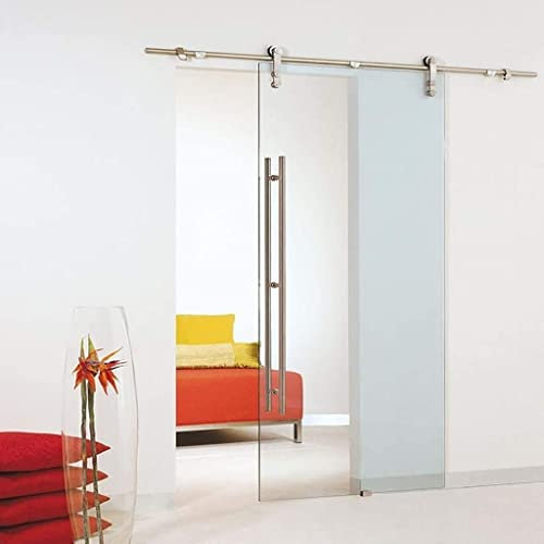 Sliding Door Hardware kit 5ft-16ft Sliding Barn Door Hardware Kit for Glass Single Door， Stainless Steel Hanging Slide Rail Mute Track Hangers Set, Slide Smoothly (Size : 15ft/457cm Single Door kit