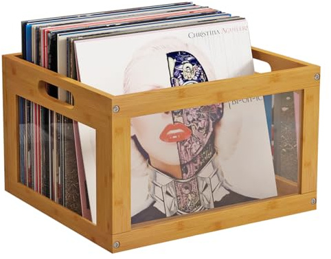 AEEHFENG Vinyl Record Storage Record Crate Bamboo Visual Record Holder - Stylish Vinyl Storage Solution with Large Capacity, Record Album Storage for Modern Organization