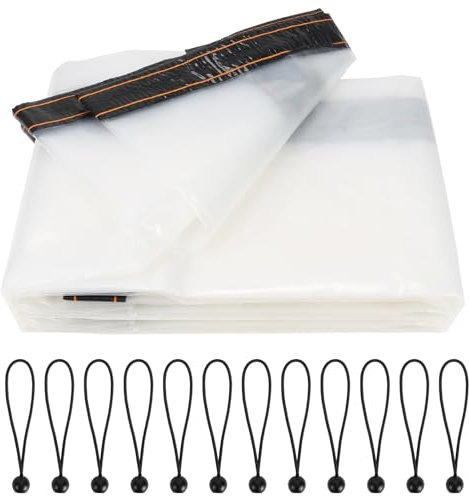 Luabue 2M X 4M Clear Tarpaulin Waterproof Heavy Duty Large Transparent Tarpaulin Sheet with Eyelets Plastic Tarp Cover with 12Pcs Bungees Ball Cord for Greenhouse Garden Outdoor Furniture Chicken Shed