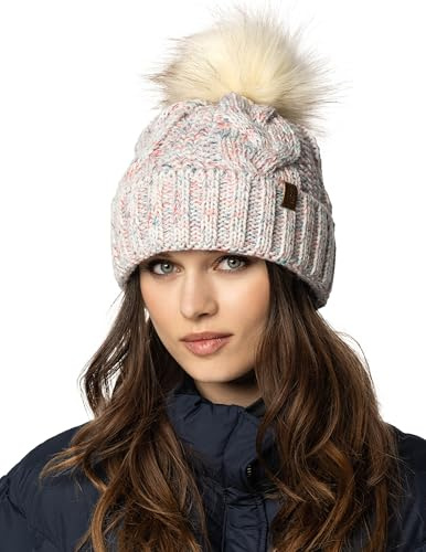 VIVISENCE Wintermütze Mit Bommel Damen Warmes Ideal Für Kalte Wintertage 7014