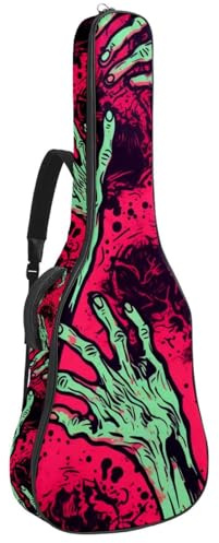 Gitarrentasche für Akustikgitarre mit zwei Taschen, Halloween-Zombie-Handdekoration, 90 Grad, wasserabweisend, doppelt verstellbarer Schultergurt, Gitarrentasche, Halloween-Zombie-Handdekoration,