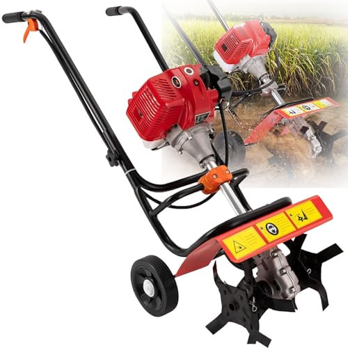 ylpddmm Motoculteur à Essence 52 CC 2 Temps, Moteur pneumatique 6500 TR/Min, réservoir de Carburant 0,95 L,Creuser Désherbage Jardinage Sol Terre
