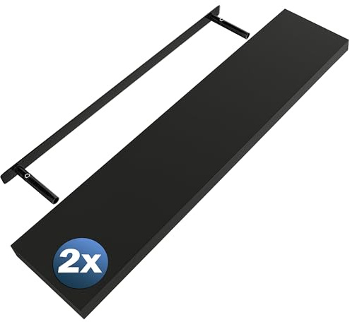 Casaria® 2X Wandregal Holz Schwarz Regal mit Halterung 15kg Tragkraft Hängeregal Küche Wohnzimmer Flur Wand Schweberegal Bücherregal Regalbrett Schwebend Matt 110cm