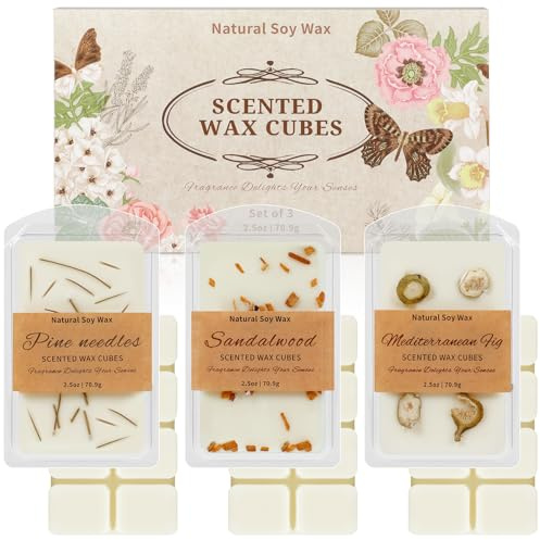 SCENTORINI Doftande vax, vaxkuber 3 dofter tall, fikon och sandelträ | för smältning av aromatiska dofter aromatiskt sojavax, rumsdoft, inomhus, hem, rum, badrum