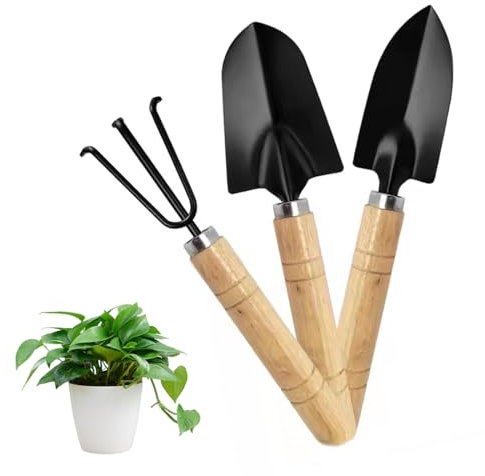 SGERUFZ 3-teiliges Gartenwerkzeug Set mit Gartenschaufel Handheld Schaufeln und Holzgriff Ideal für Bonsai Pflanzen und Blumentöpfe