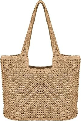 Jesustree Stroh Handtasche Damen Sommer Strandtasche Handarbeit Umhängetasche Böhmische Schultertasche für Damen Urlaub Reise Täglicher Gebrauch (Braun)