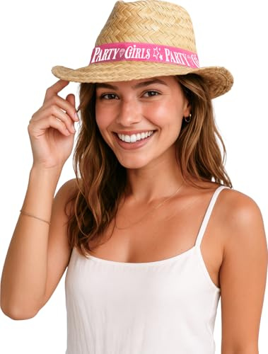 FIESTAS GUIRCA | Party Girls halmhatt för vuxna - partyhatt för möhippor, karneval och fester - kostymtillbehör för kvinnor - beige och rosa