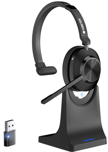 Voistek Wireless Bluetooth Headset with Noise Cancelling Mic, USB Dongle &Charging Dock, 45Hrs Battery and Mute Button, PC Laptop Headphones for Home Office, Zoom, Teams, Call Center, Computer