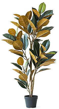 QYZUJIKL Künstliche Pflanzen, Künstliche Pflanze, Topf, Brauner Gummibaum Mit Üppigen Blättern Und Großen, Vom Boden Bis Zur Decke Reichenden Bonsai-Ornamenten, 49 Zoll Hoch, Einteilig