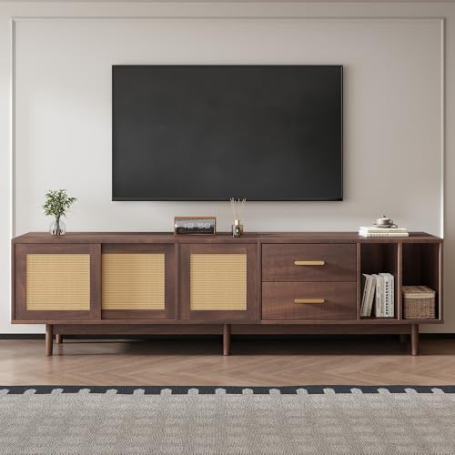 Easexcy 190 cm Lagerschrank, Lowboard-TV-Schrank mit Schubladen, TV-Ständer aus braunem Rattan-MDF-Material, Design mit 6 Stützbeinen,75-Zoll-Fernseher (Stil 2)