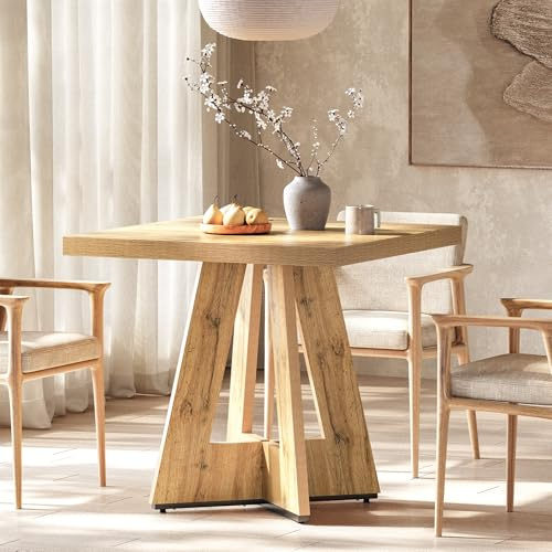 LITTLE TREE 31.5 Square Dining Table for 4, Small Space Kitchen Table with Pedestal Base, Farmhouse Wood Tables for Apartment, Dining Room & Living Room, Ideal for Cafe & Restaurant Use (Brown)