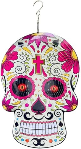Lpitoy Moulin À Vent 3D en Métal Motif Tête De Mort, Décoration D'extérieur pour Halloween, Idéal pour Maison Ou Le Jardin