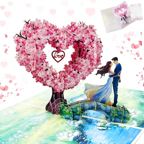 Pop Up Hochzeitskarte, 3D Karte Liebesbaum, Geburtstagskarte für Frauen | Romantische Hochzeitsgeschenk Verlobungsgeschenk, Glückwunschkarte mit Umschlag für Hochzeitstag Jahrestag Valentinstag
