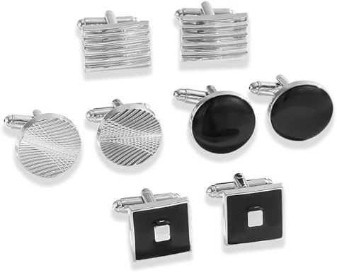 4 Pairs Cufflinks for Men, Alloy Shirt Suit Cuff Links, Round and Square Retro Knot, Personalised Classic Tone Cuff Links set, Mens Cufflink for Wedding Business Graduation Gift