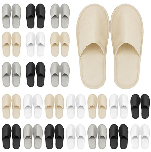Malloom 24 paia di pantofole usa e getta per ospiti, in cotone, per hotel, spa, casa, laurea, festa di nozze, senza scarpe, per casa, viaggi, confezionate singolarmente