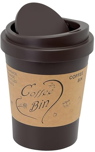 Soddeph 0.9 Gallon Desktop Trash Can with Swing Lid, Small Plastic Waste Bin for Desk, Coffee Table, or Vanity,Mini Countertop Trash Can for Office or Bathroom (Brown)