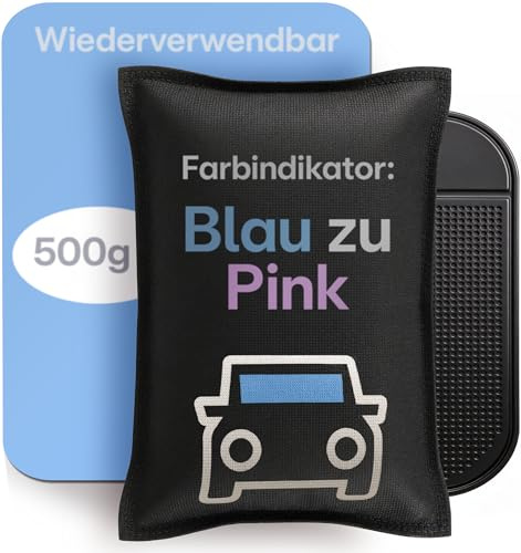 Praknu Deshumidificador Coche 500 g – Absorbedor de Humedad Reutilizable para Ventanas sin Vaho – con Indicador de Saturación y Almohadilla Antideslizante