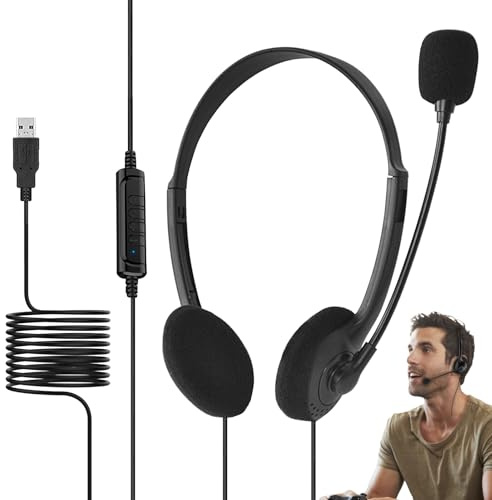 Genérico Cuffie da gioco USB con microfono | Cuffie sovraurali per giochi Controllo del volume confortevole, regolabile e stabile | Suono giocatori PC, Streaming, riunioni a L