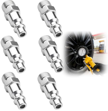 Lot de 6 Raccords Rapides Air Comprimé 1/4 Mâle Fileté | Connecteurs Pneumatiques, Acier Nickelé, Embouts Universels pour Compresseur et Tuyau d’Air, Installation Facile
