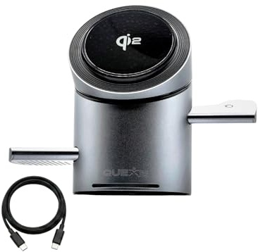 QUEXE Caricatore in ALLUMINIO - Wireless 3-in-1 Qi2 Motorizzato – Ricarica Rapida 15W per iPhone, AirPods e Apple Watch – USB-C - Compatibile con smartphone con ricarica magnetica Qi -