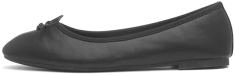 Lilley Womens Black Square Toe Bow Ballerina Shoe