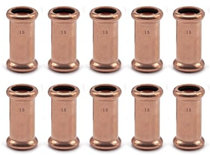HULTHOR 15mm Press Fit Coupler 10 Pack – WRAS Approved Press Fit Plumbing Couplings for Water Systems – Straight 15mm Copper Press Fit Coupling
