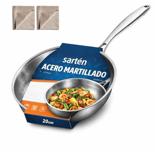 Genérico Sarten Titanio, Sartenes De Titanio Puro Sin Recubrimiento Martillado Con Todas Las Placas Frying Pan (Ohne Deckel, 20CM)