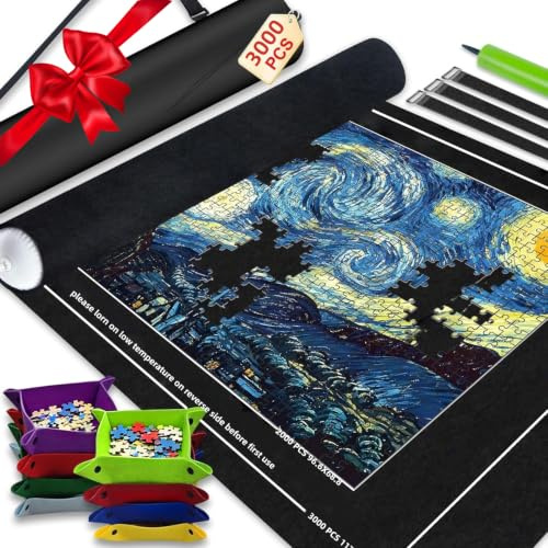 Jigsaw Mat, 3000/2000/1500/1000 Pieces, Easy to Store and Prevents Clutter | Puzzle Mat, Comes with 8 Sorting Trays and 1 Storage Bag, Jigsaw Mat Roll for Indoor and Outdoor Storage, 125 * 90 cm