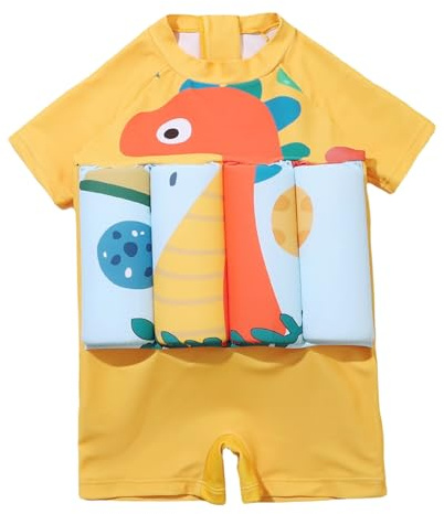 Costume da Bagno per Bambino, Costume da Bagno per Bambino Cartone Animato con da Galleggiante Incorporato da Piscina Galleggiante per Ragazze, Giallo, S Piscina Galleggian