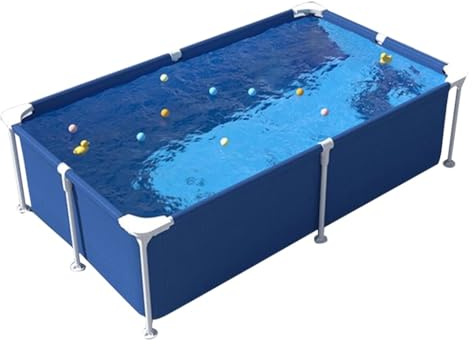 120–300 cm Steel Pro rektangulär utomhuspool – robust metallram, perfekt för barn och vuxna, rymlig plaskdamm (221 x 150 x 43 cm) för sommarnjutning