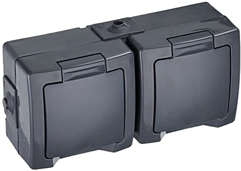 Kopp NAUTIC - Enchufe de 2 enchufes con tapa abatible en color antracita - Enchufe seguro con mayor protección táctil - IP44 horizontal para ambientes húmedos 16 A/250 V ~