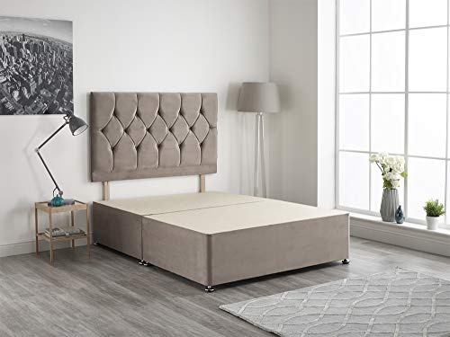 Bed Centre Light Grey Plush Velvet Fabric Divan Base Plus Matching Headboard3ft 4ft 4ft6 5ft 6ft (4FT6 (DOUBLE))
