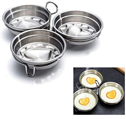 Cuociuova in acciaio inox, 3 tazze per uova in camicia, antiaderente con griglia per forno a microonde e piano cottura a vapore
