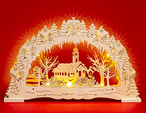 SIKORA LB03 beleuchteter LED Holz Schwibbogen DORFKIRCHE inklusive Trafo