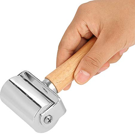 Fdit Leatherworking Roller Leather Press Edge Roller Leathercraft Wooden Handle Carbon Steel Rolling Tool Leather Glue Roller Metal Roll for Leathercrafting Working (60mm)