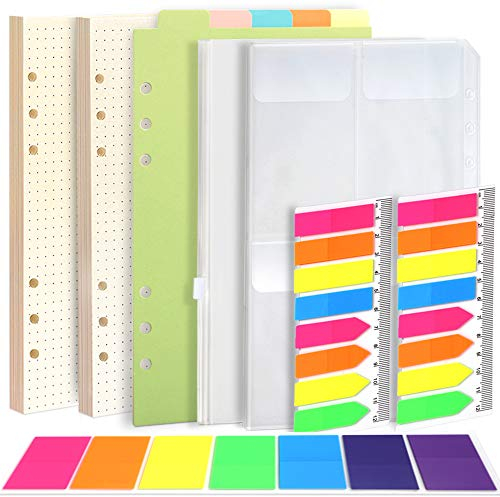 Fandamei A5 Polka Dot Nachfüllbares Notizpapier-Set, 2 Packungen 6 Löcher A5 Nachfüllpapier A5 90 Blatt, 5 Stück farbige Trennblätter A5, 460 Stück Haftnotizen bunt, 2 Stück Umschlagtaschen A5