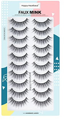 3D Falsche Wimpern Wispy Lashes 10 Paar Happy Heartbeat(H3) | Natürlicher Look, Spiky Design, Kurze Wimpern,Faux Mink lashes,Cat Eye