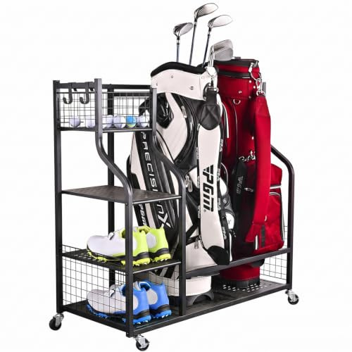 SNAIL Golftasche, Garagen-Aufbewahrungs-Organizer, extra groß, Golftaschenhalter, passend für 2 Golftaschen und anderes Golfausrüstungszubehör, Metall, schwarzer Golfschläger-Aufbewahrung für Garagenschuppen und Keller