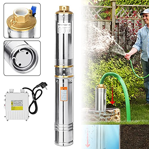 Aufun Bomba de agua sumergible pozo 370 W, Acero inoxidable bomba para pozos con 4000 l/h, altura de extracción de 34 m, resistente a la arena con filtro de suciedad (0,37 kW/0,5 hp)