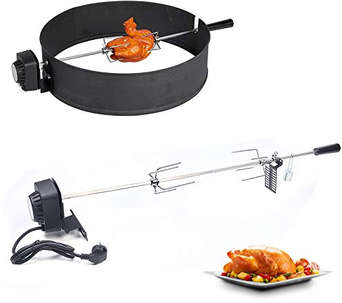 Tournebroche avec moteur - 80 cm - Tournebroche avec fourchettes à viande - En acier inoxydable - 220-240 V - Pour barbecue à gaz