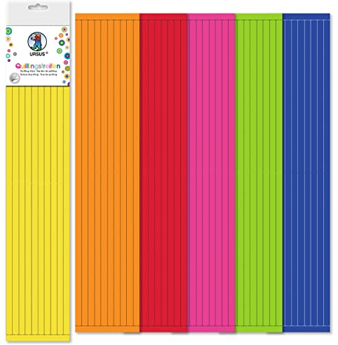 Ursus 57520002 - Quillingstreifen 180 Stück 10 mm breit, Intensivfarben, Papierstreifen aus Tonzeichenpapier in 6 verschiedenen Farben