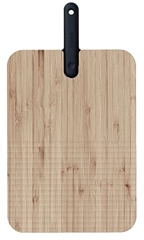 Trebonn - Artù Integrated Knife Bread Black Edition, Tagliere in bambù con Coltello da Pane Seghettato, 43x24x2.2 cm. per Pane, Pizza, Focaccia E Altri Prodotti Panificati