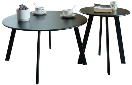 Meluvici Outdoor Patio Coffee Table Set of 2, Weather Resistant End Table, Round Nesting Tables for Living Room Balcony Office,Black
