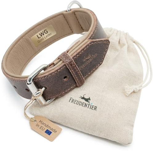 FREUDENTIER Hundehalsband aus Leder, Made in Holland, gefüttert & super komfortabel, hochwertiges breites Lederhalsband aus Vollnarbenleder, Model “Amstelpark” (47-57cm Halsumfang, Dark Chocolate)