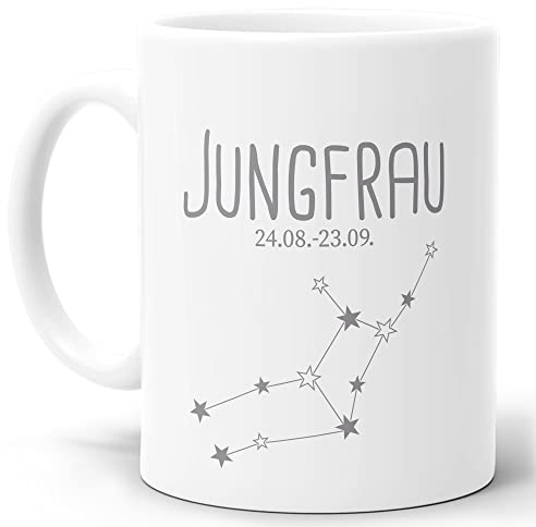 Tasse mit Sternzeichen Jungfrau - Sternbild Kaffeetasse mit Spruch - Geschenk zum Geburtstag, Horoskop, Astronomie - Keramik Weiß Matt, 300 ml | Jungfrau