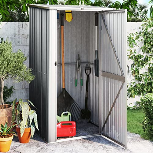 Tidyard Geräteschuppen Gartenhaus Outdoor Werkzeugausrüstung Möbelschutz Aufbewahrung Haus Schräge Design Dach Wetterbeständig Verzinkter Stahl Grau 118,5x97x209,5 cm