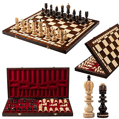 Master of Chess Luxus Salvator Bergahorn Schachset aus Holz, 60 x 60 cm, mit hervorragendem Schachbrett und handgeschnitzten Schachfiguren